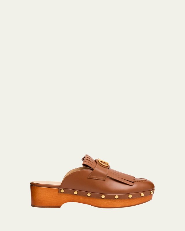 VLogo Leather Kiltie Mule Clogs